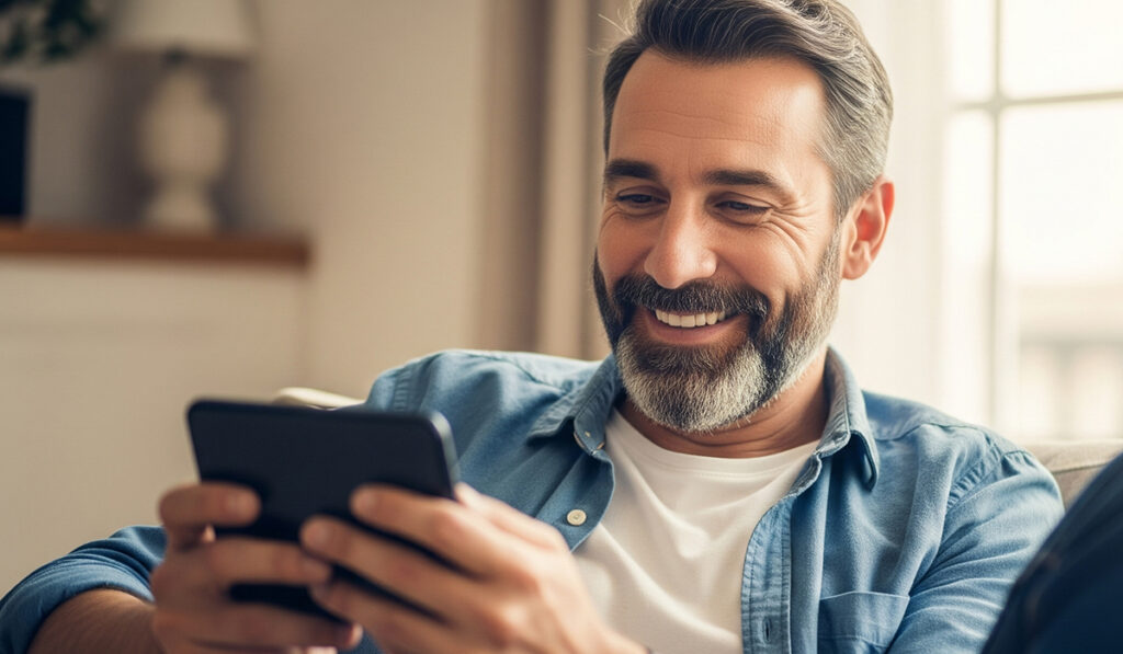 スマートフォンを見て幸せそうな顔をしているアイキャッチ画像